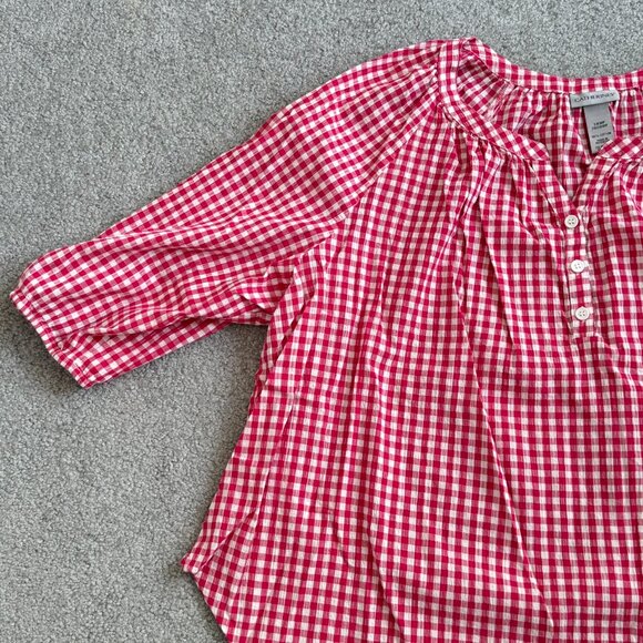 - Catherines 100% Cotton Fuchsia Pink White Gingham 3/4 Sleeves Blouse 3XWP - Picture 2 of 5